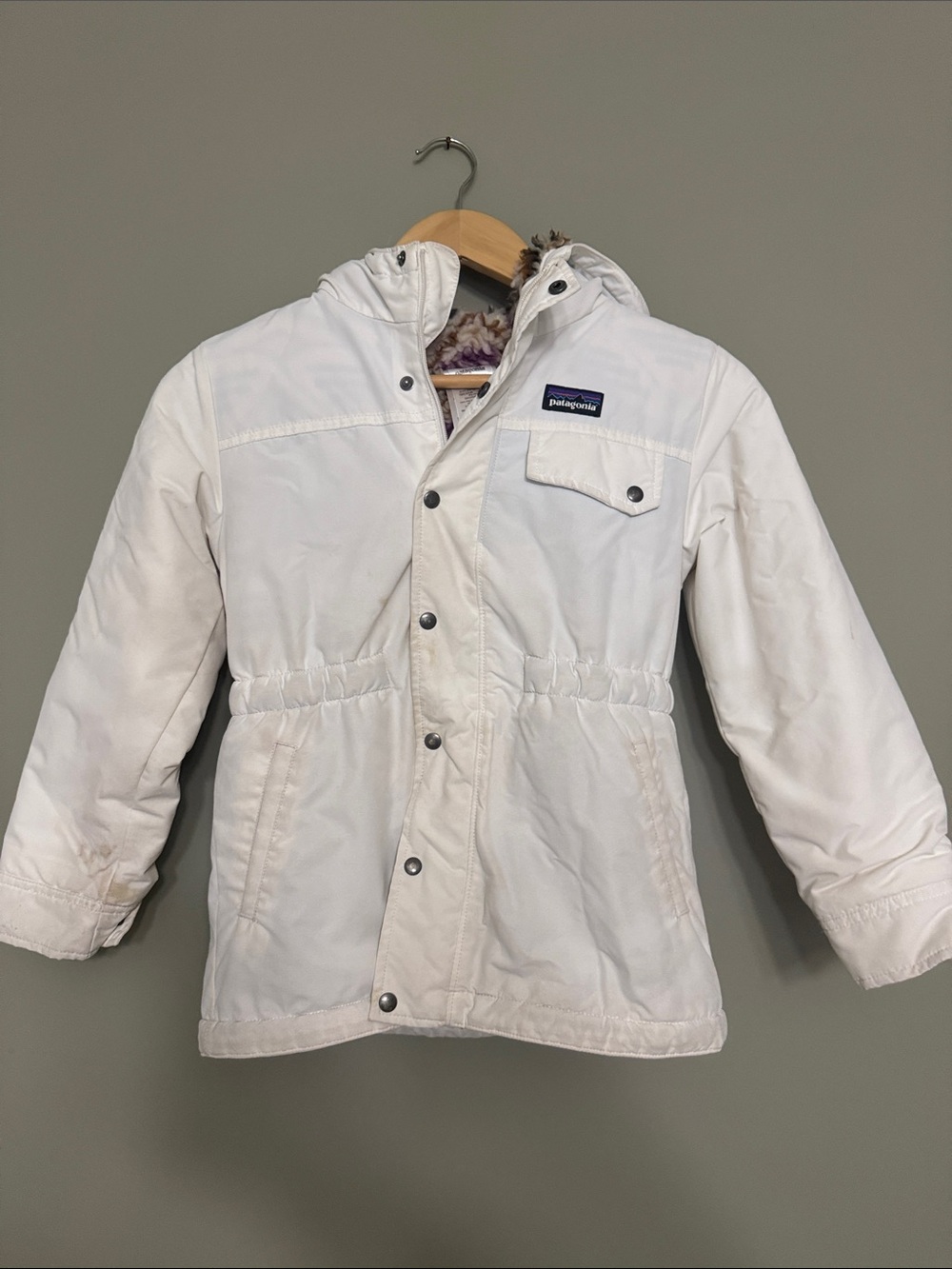 Patagonia Kids White Hooded Puffer Jacket